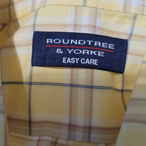 ROUNDTREE & YORKE Easy Care Shirt Mens M Yellow Plaid Short Sleeve Butto… - Picture 9 of 11